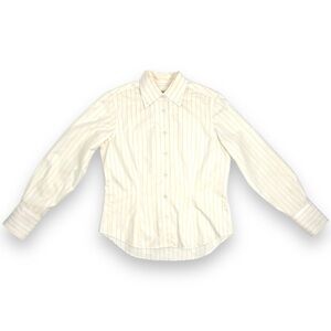 Vintage Paul Stuart Yellow Stripe Button Down White Cotton Blouse Size Medium